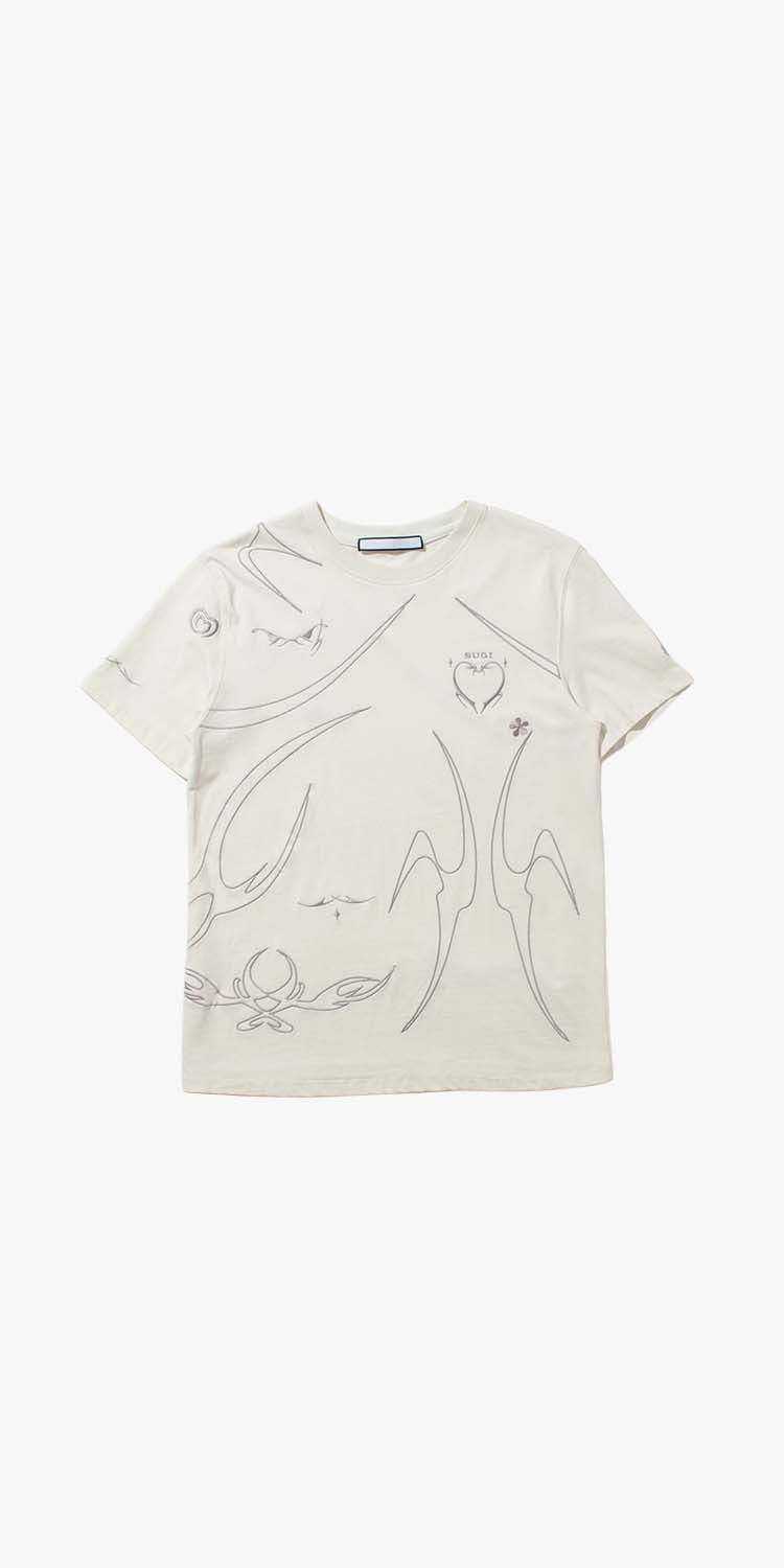 TRIBAL TATTOO EMBROIDERED T-SHIRT (WHITE)