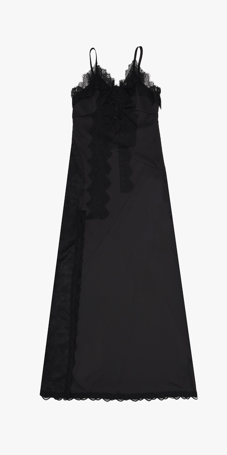 Lace-trimmed maxi dress (BLACK)