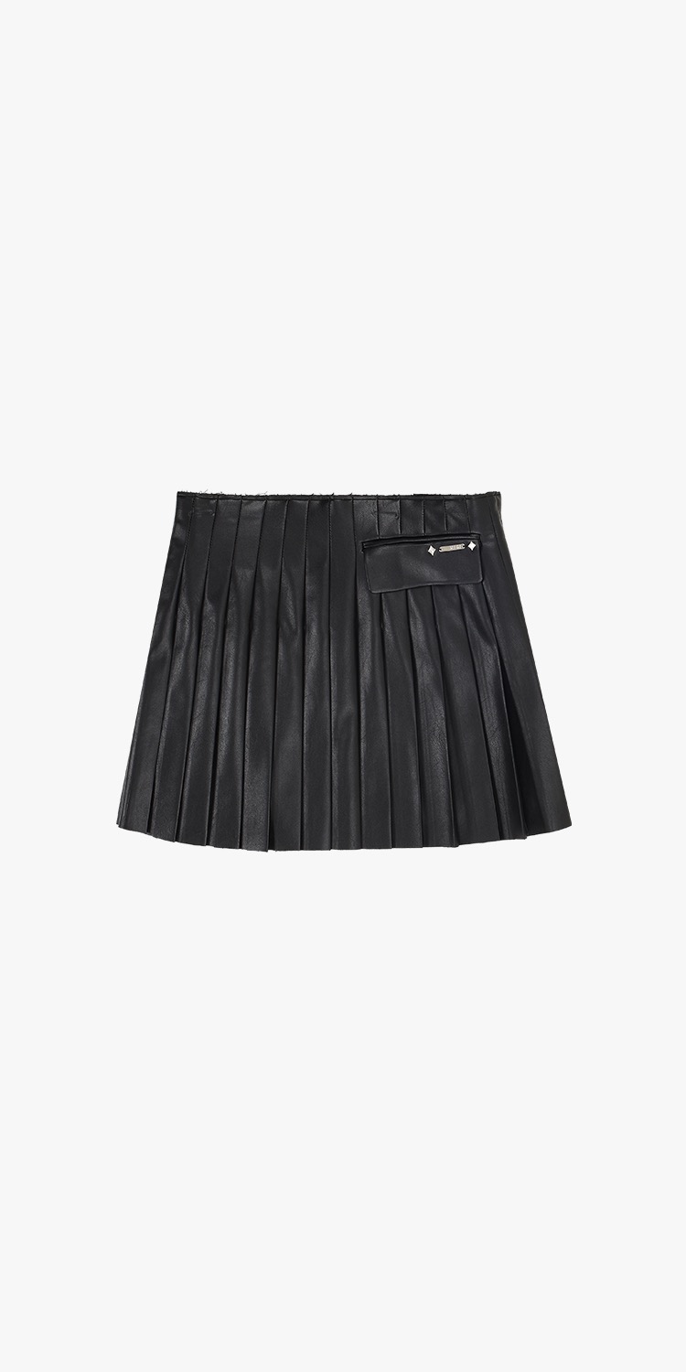 Low-rise faux-leather pleats skirt (BLACK)