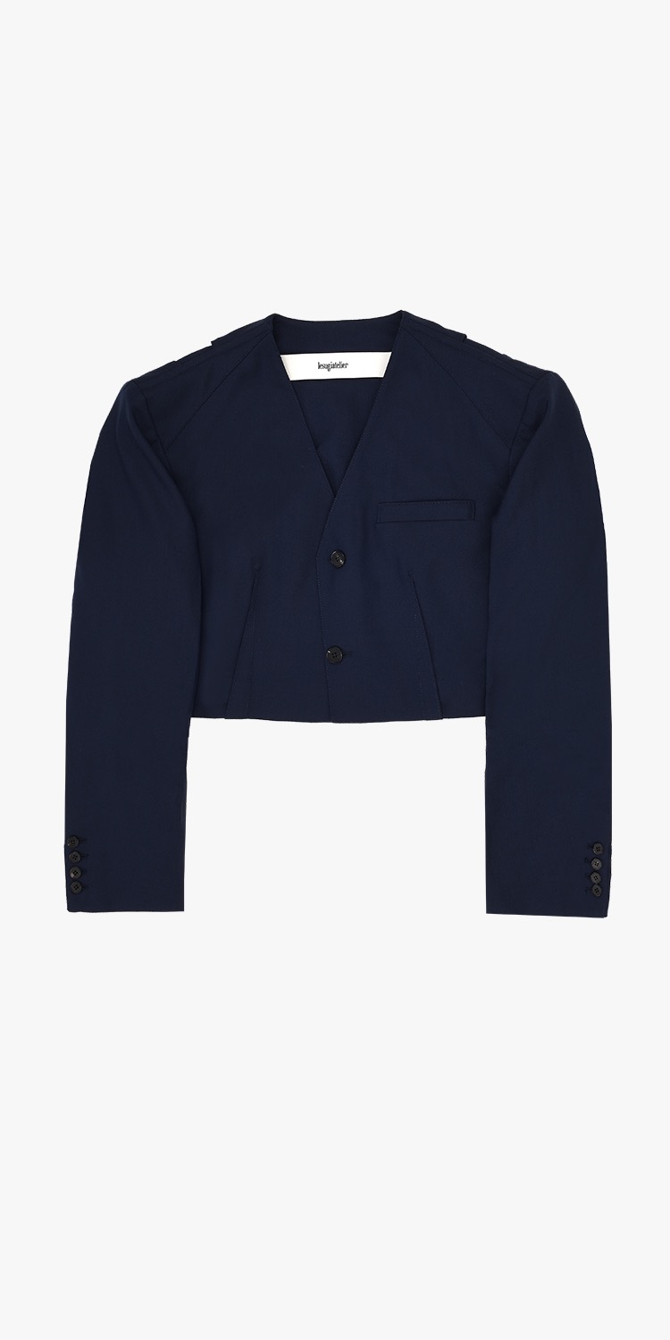 Cut-out cropped wool blazer (NAVY)