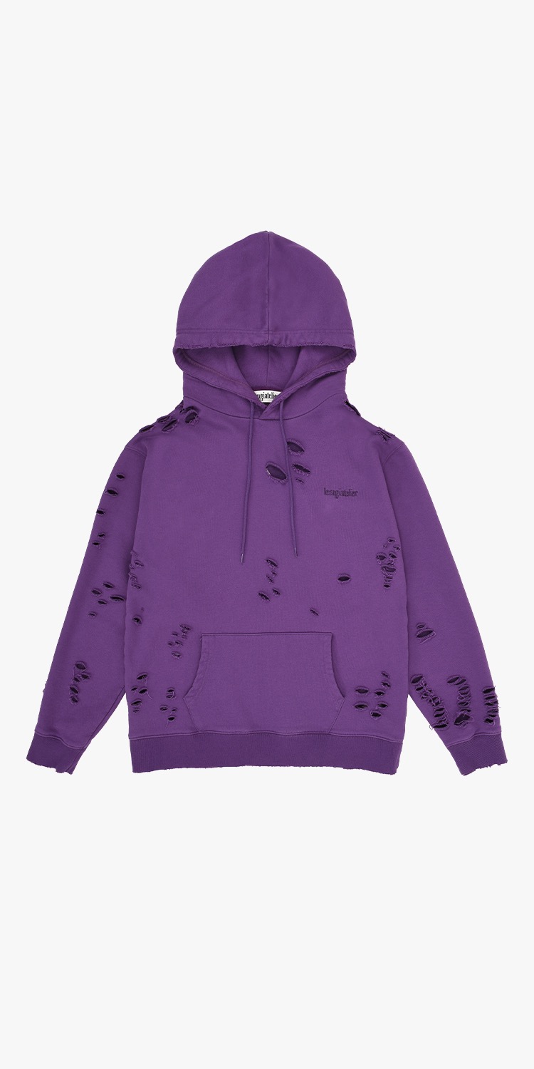 logo embroied  distressed jersey hoodie (PURPLE)