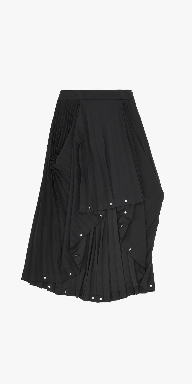 Asymmetric pleated  midi skirt (BLACK)