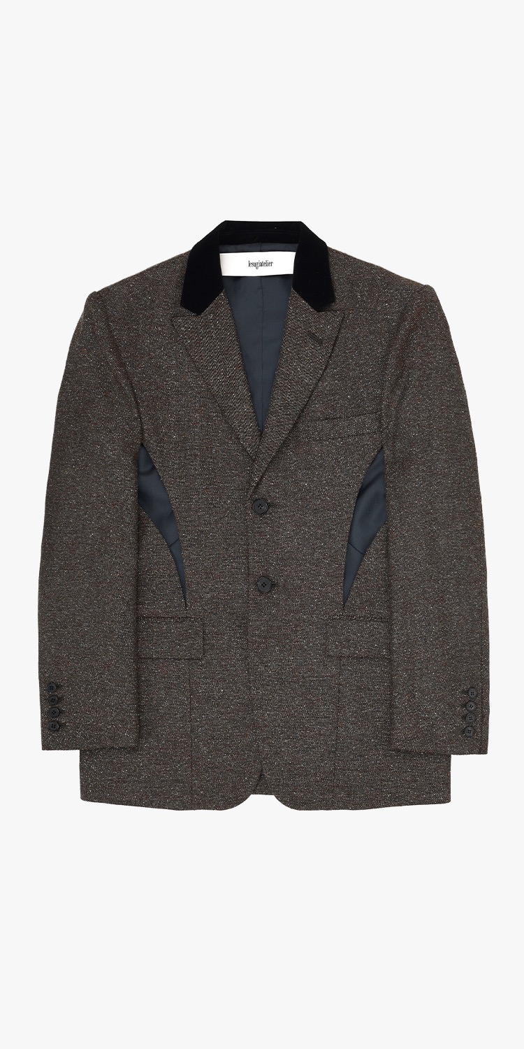 Cut-out wool-blend blazer (BRWON)