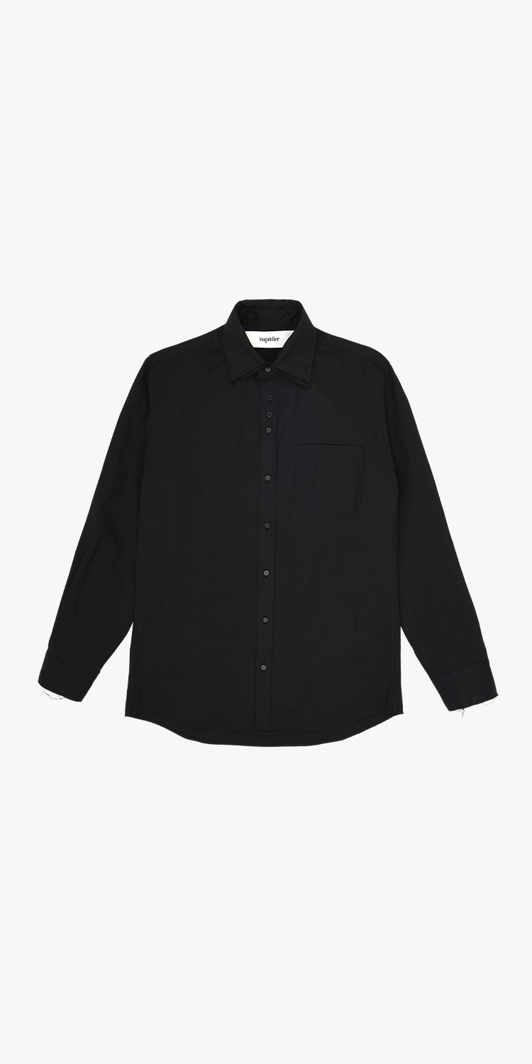 Layered collar cotton-poplin shirt (BLACK)