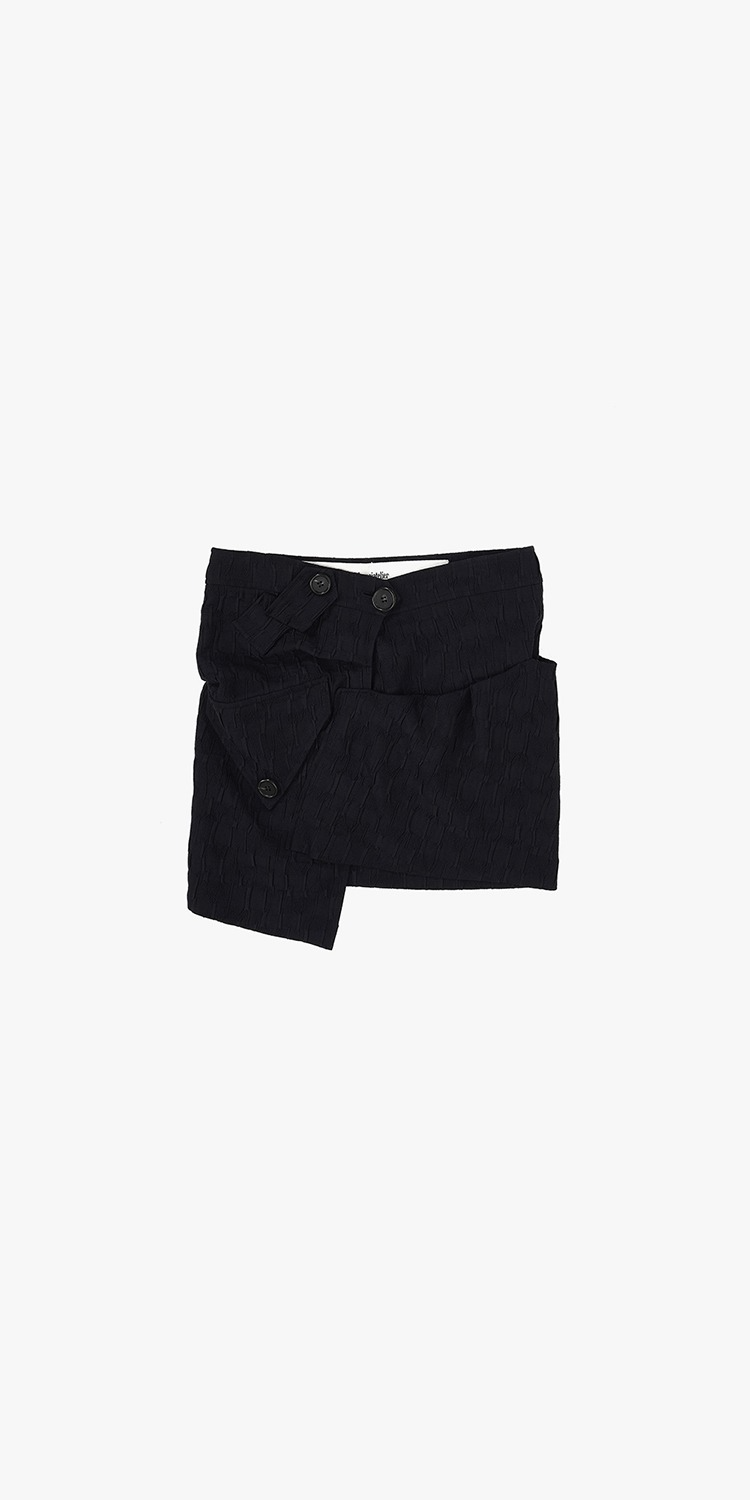 Asymmetric tuck shirring mini skirt