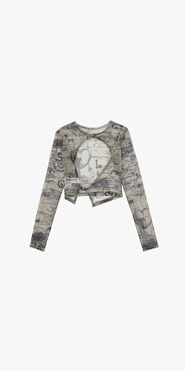 Sugi drawing graphic cut-out top