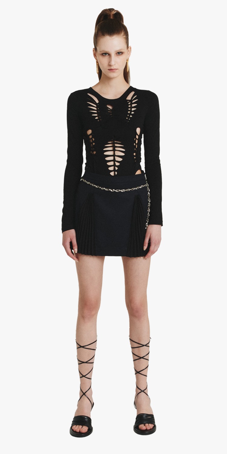 [Celeb&#039;s pick] Pleats belly chain mini skirt
