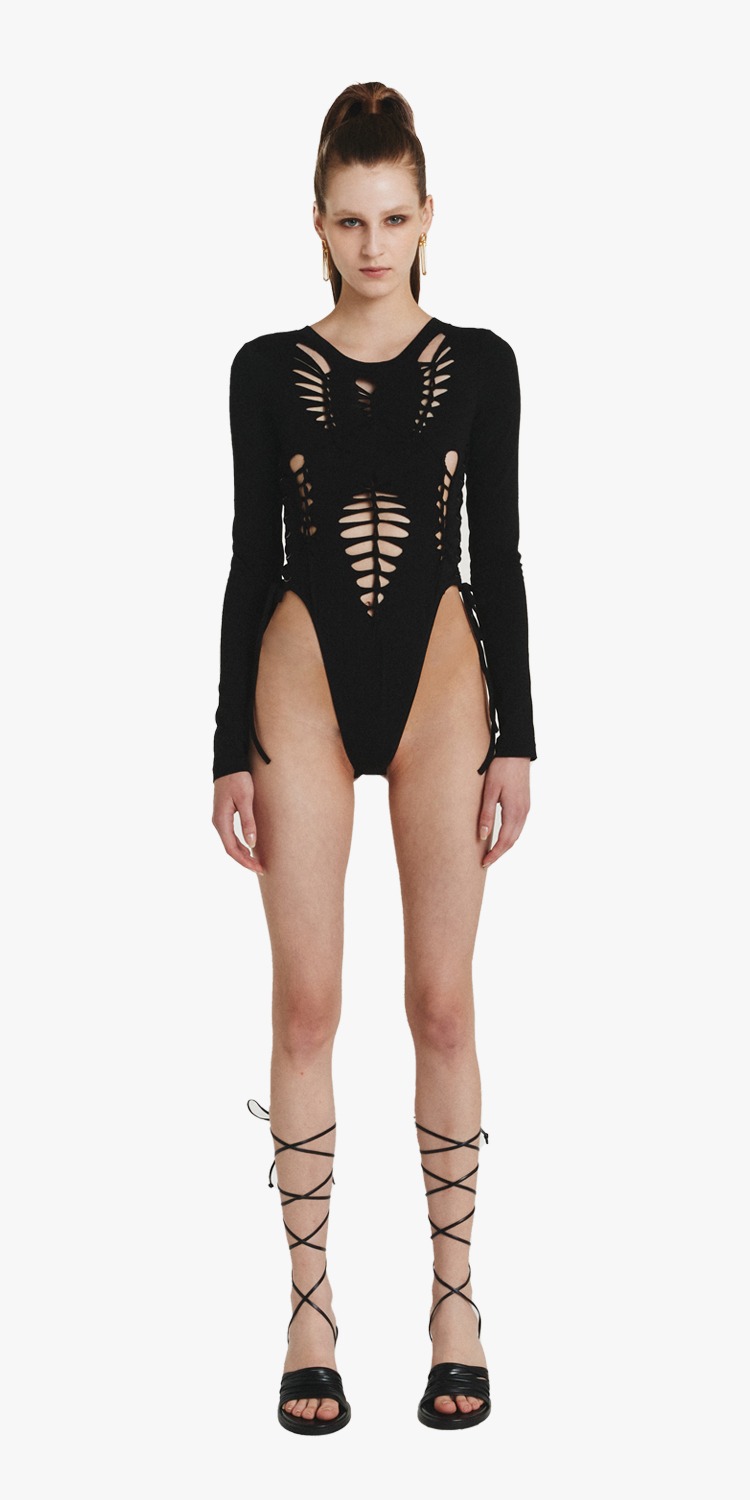 Knotted long-sleeved bodysuit