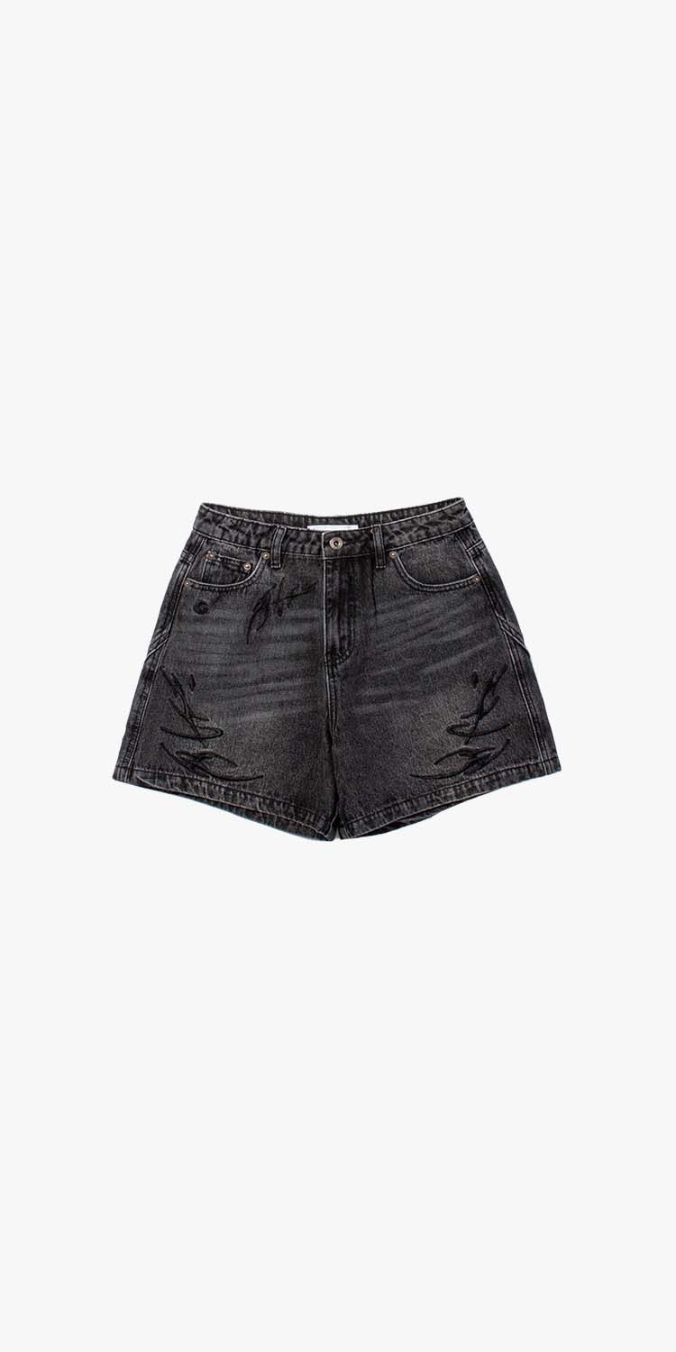 TRIBAL TATTOO EMBROIDERED  SHORTS JEANS