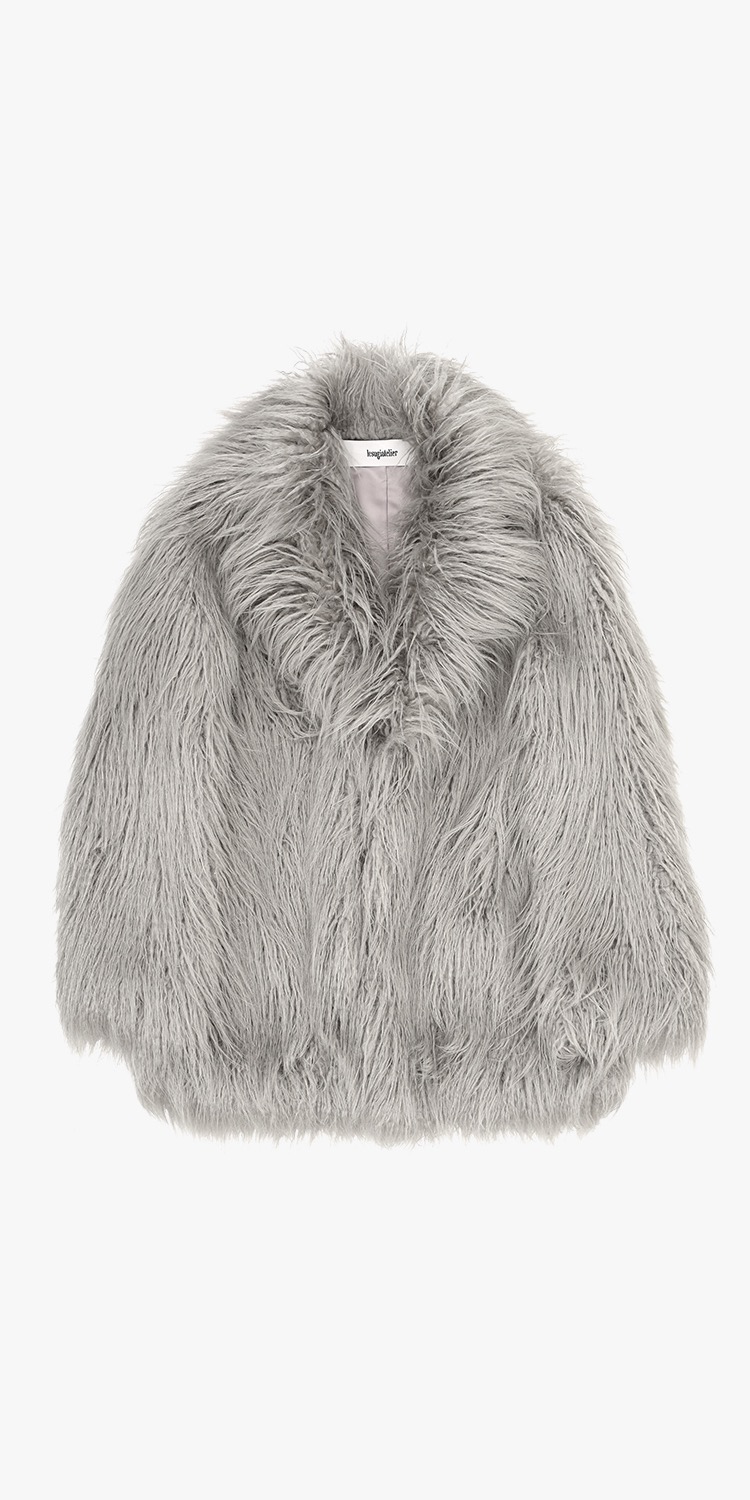 feather faux-fur jacket (GREY)