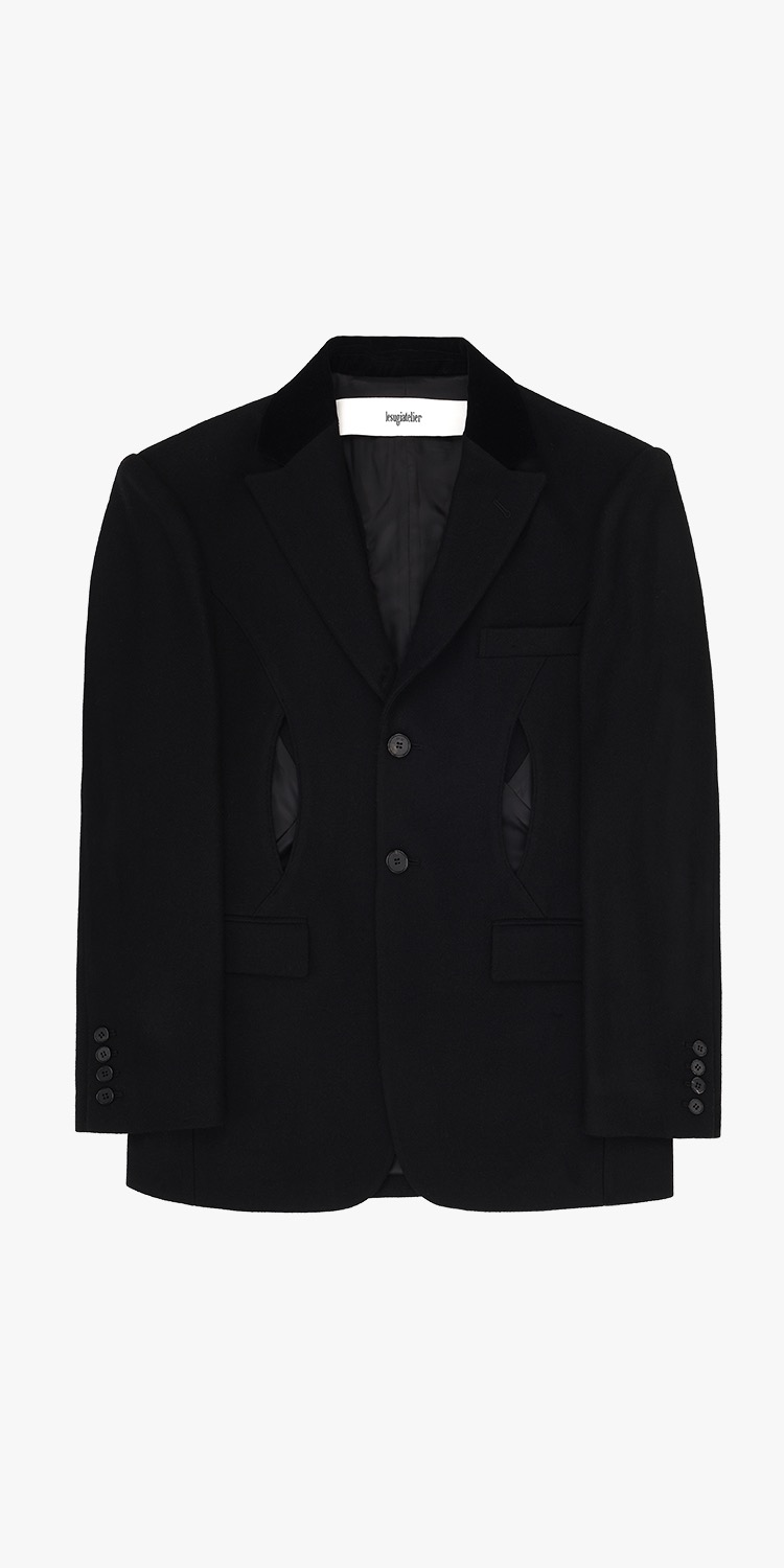 Cut-out wool-blend blazer (BLACK)