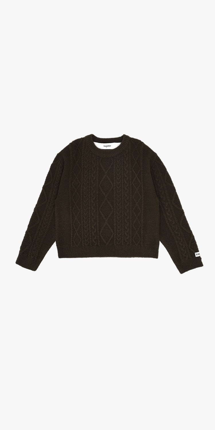 cable-knit wool-blend sweater (BROWN)