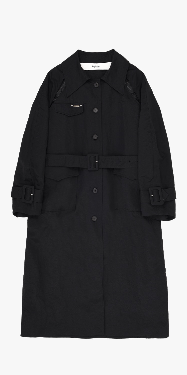 Cut-out oversied single button trench coat (BLACK)