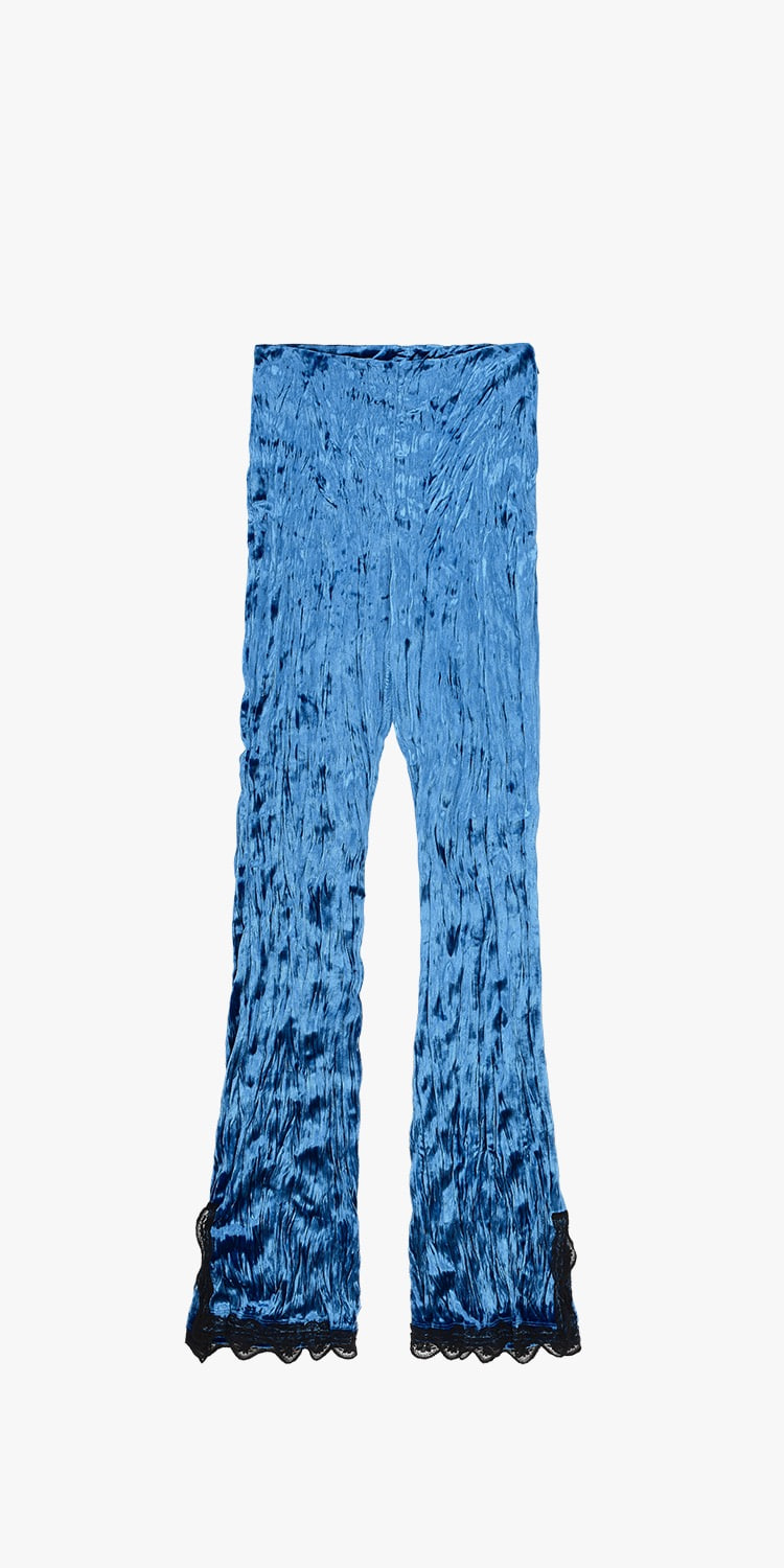 lace trimmed velvet wrinkle pants (BLUE)