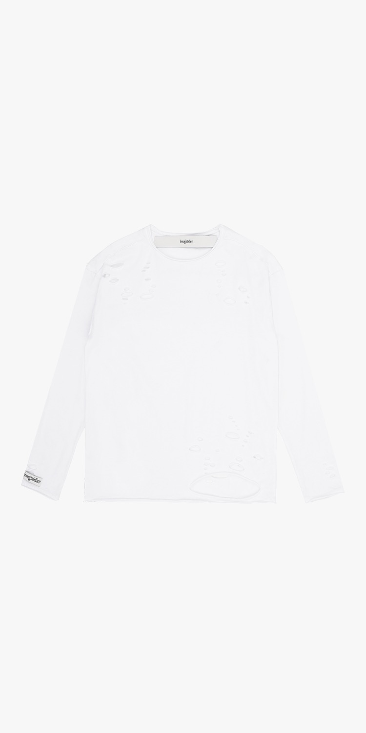 cotton distressed jersey t-shirt (WHITE)