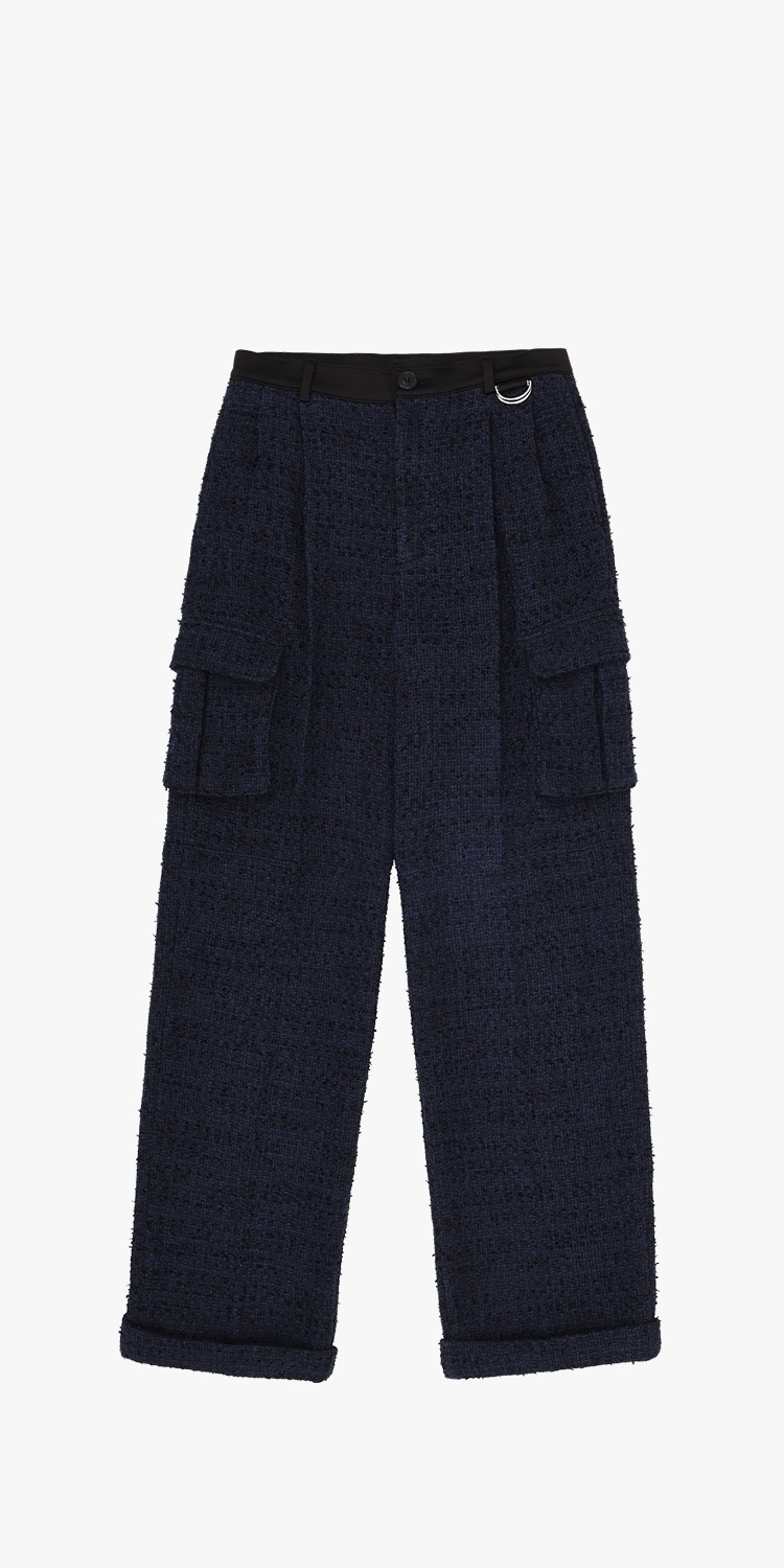 Wide-leg tweed trousers (NAVY)