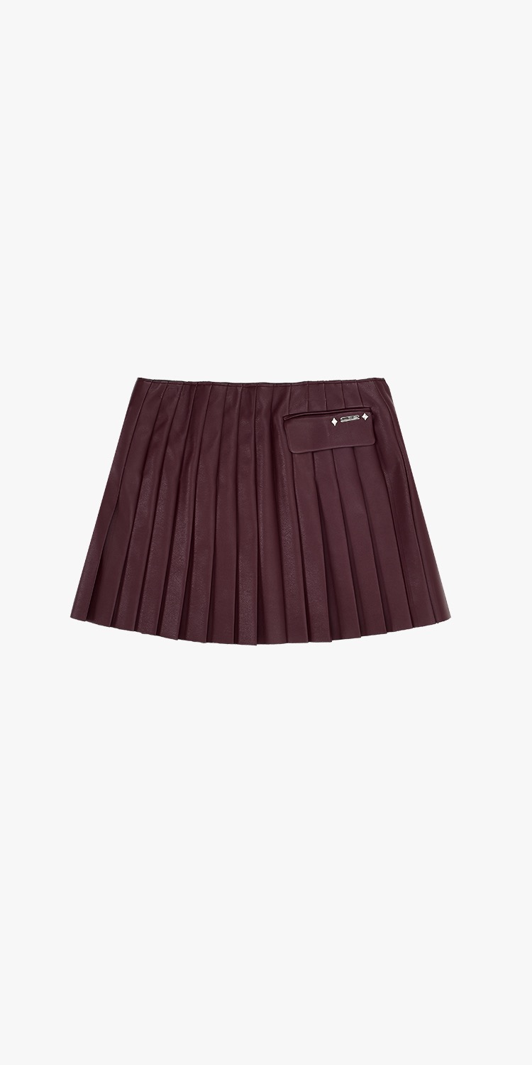 Low-rise faux-leather pleats skirt (WINE)