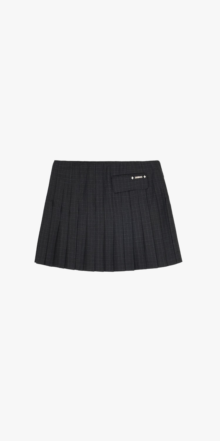 Low-rise check pleats skirt (GREY)