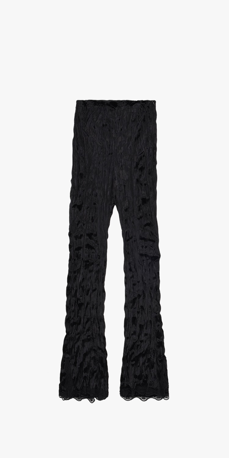lace trimmed velvet wrinkle pants (BLACK)