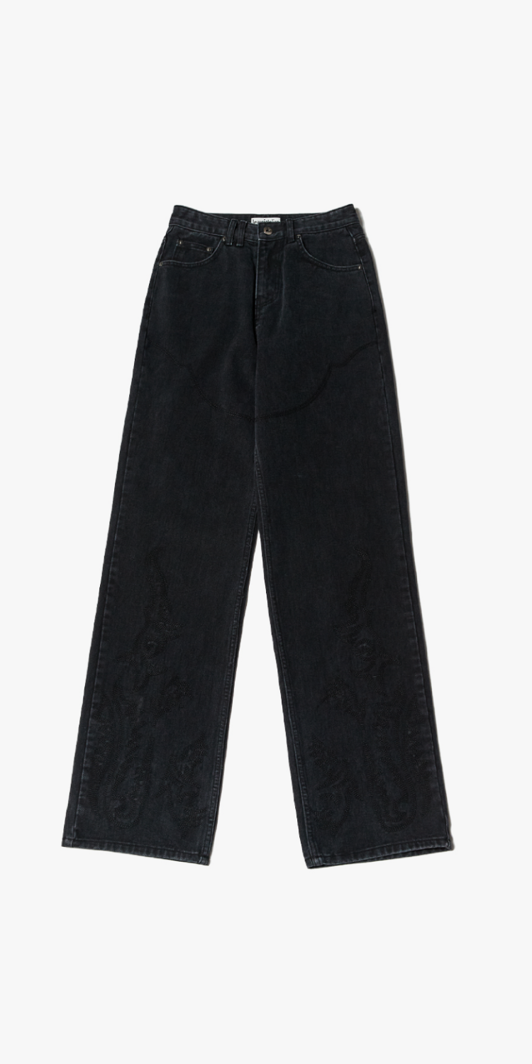 Western embroidered long denim pants