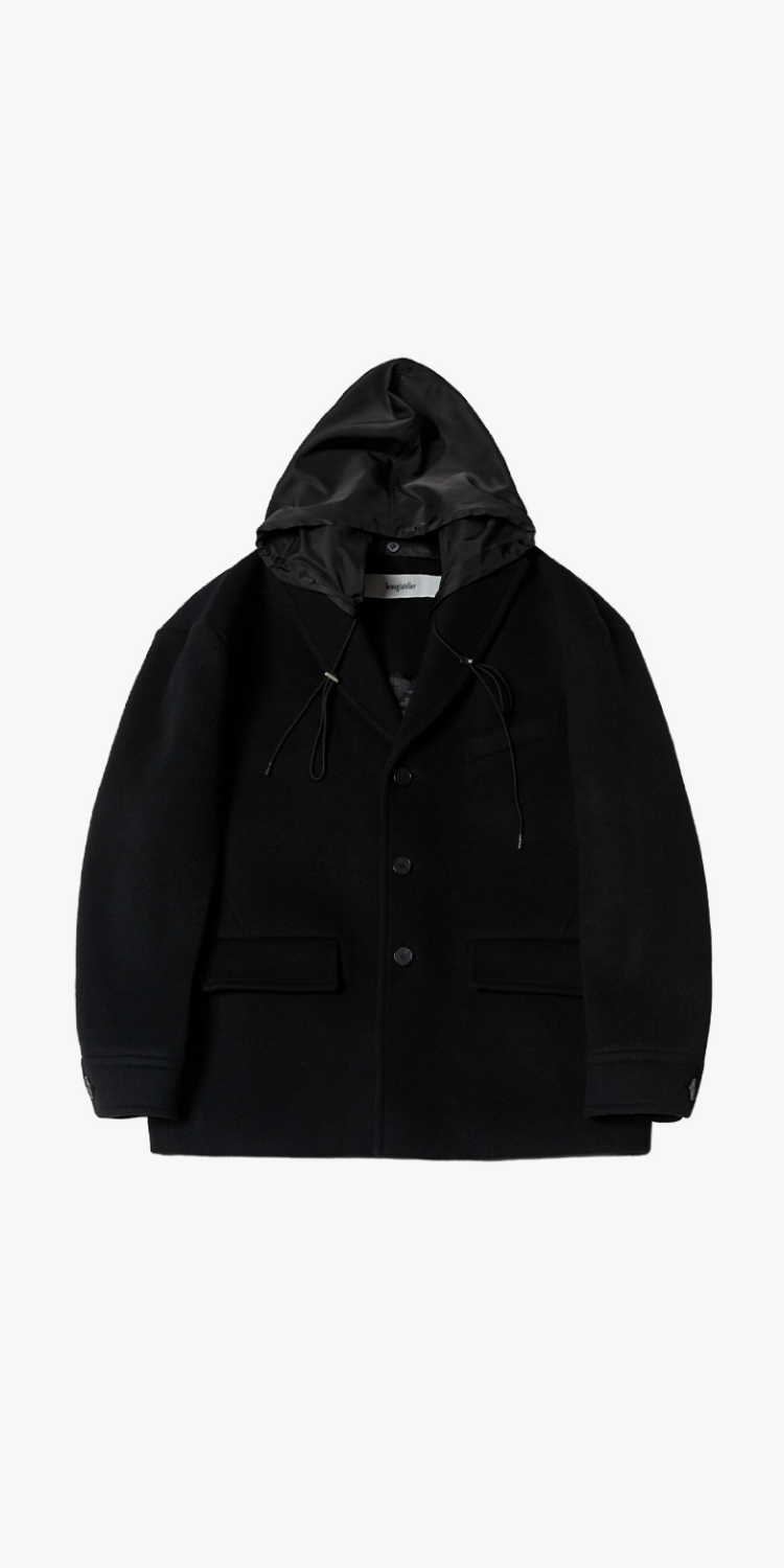 Detachable-hoodie cut-out half coat