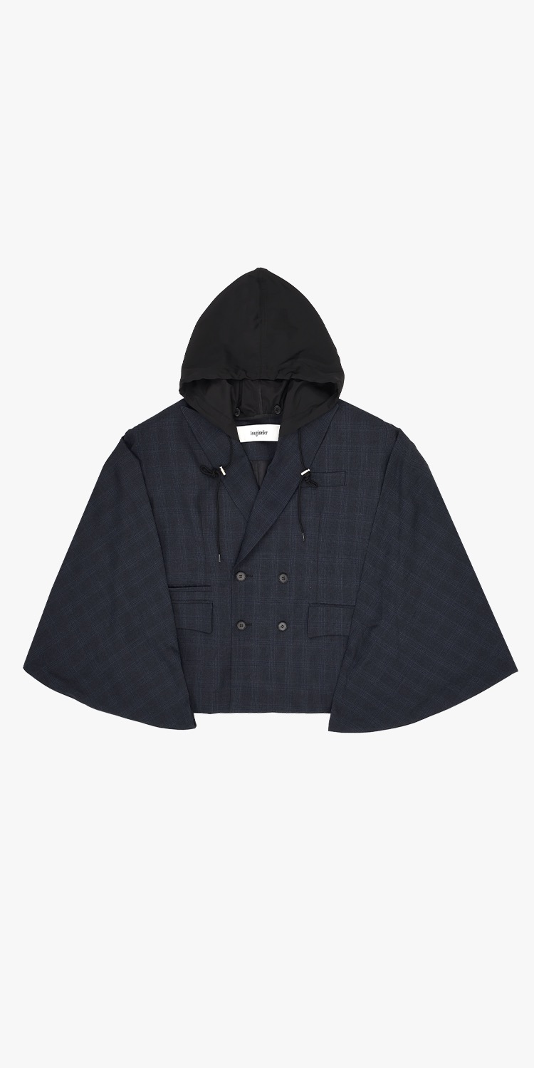 hoodie detached double-breasted cape blazer (CHECK)