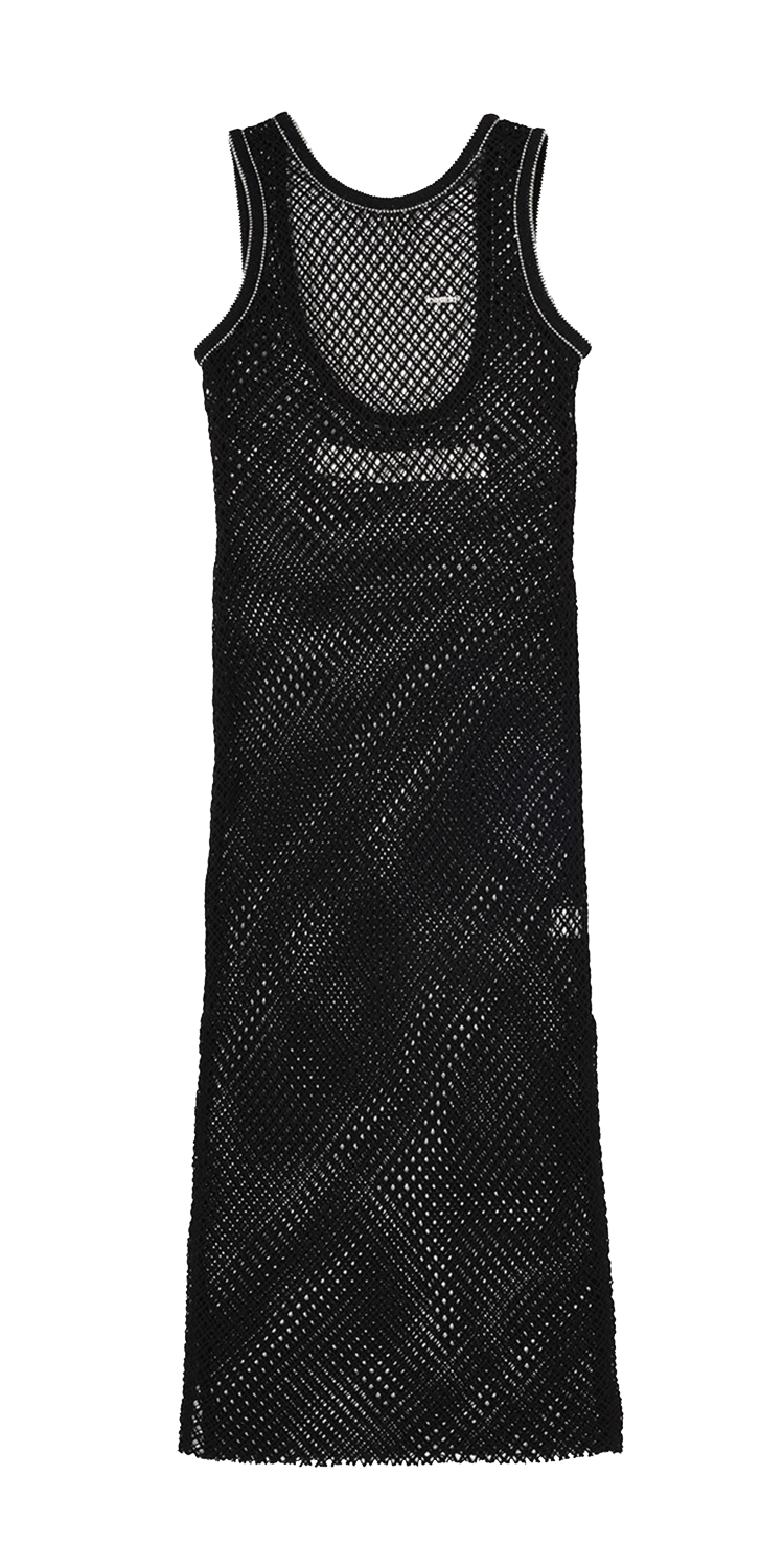 Net sleeveless long dress (BLACK)