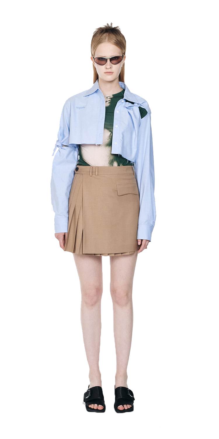 Knotted cut-out cropped shirt (BLUE)