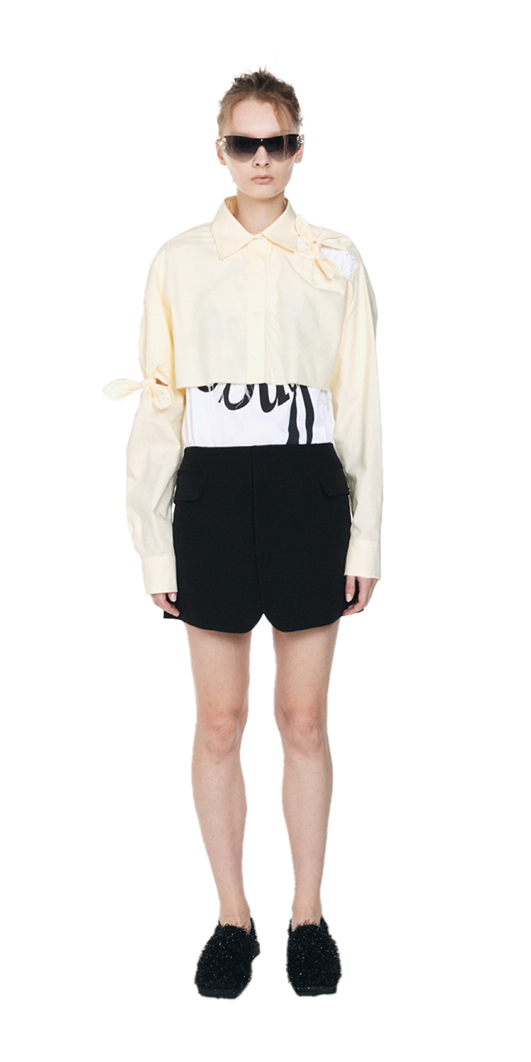 Knotted cut-out cropped shirt (YELLOW)