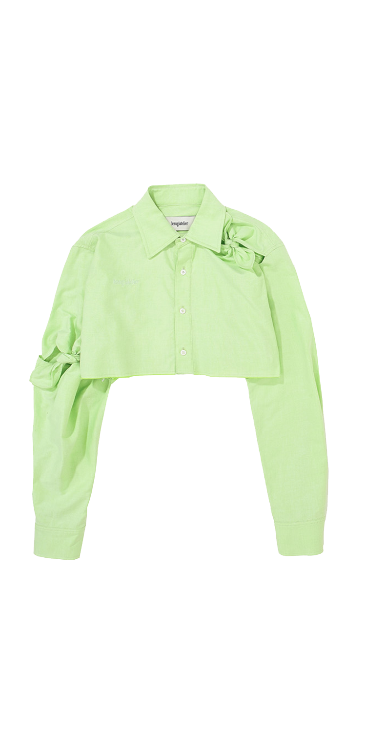 Knotted cut-out cropped shirt (GREEN)