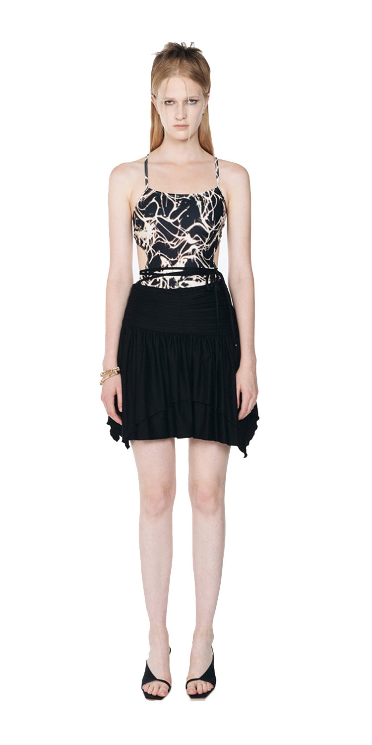 Layered ruffled mini jersey skirt (BLACK)