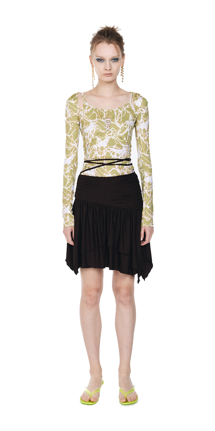 Layered ruffled mini jersey skirt (BROWN)
