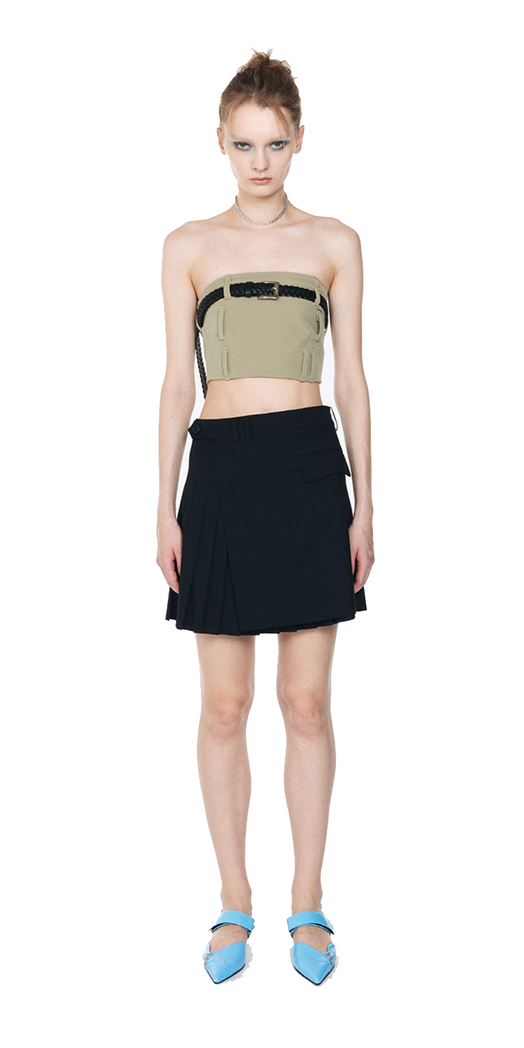 Pleats lap mini skirt (NAVY)