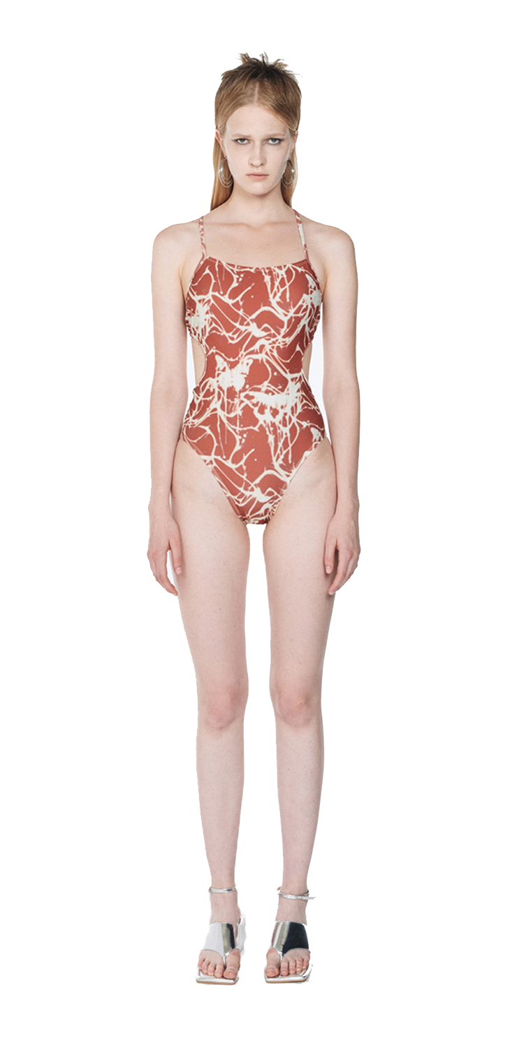 Butterfly graphic swimsuit (BROWN)