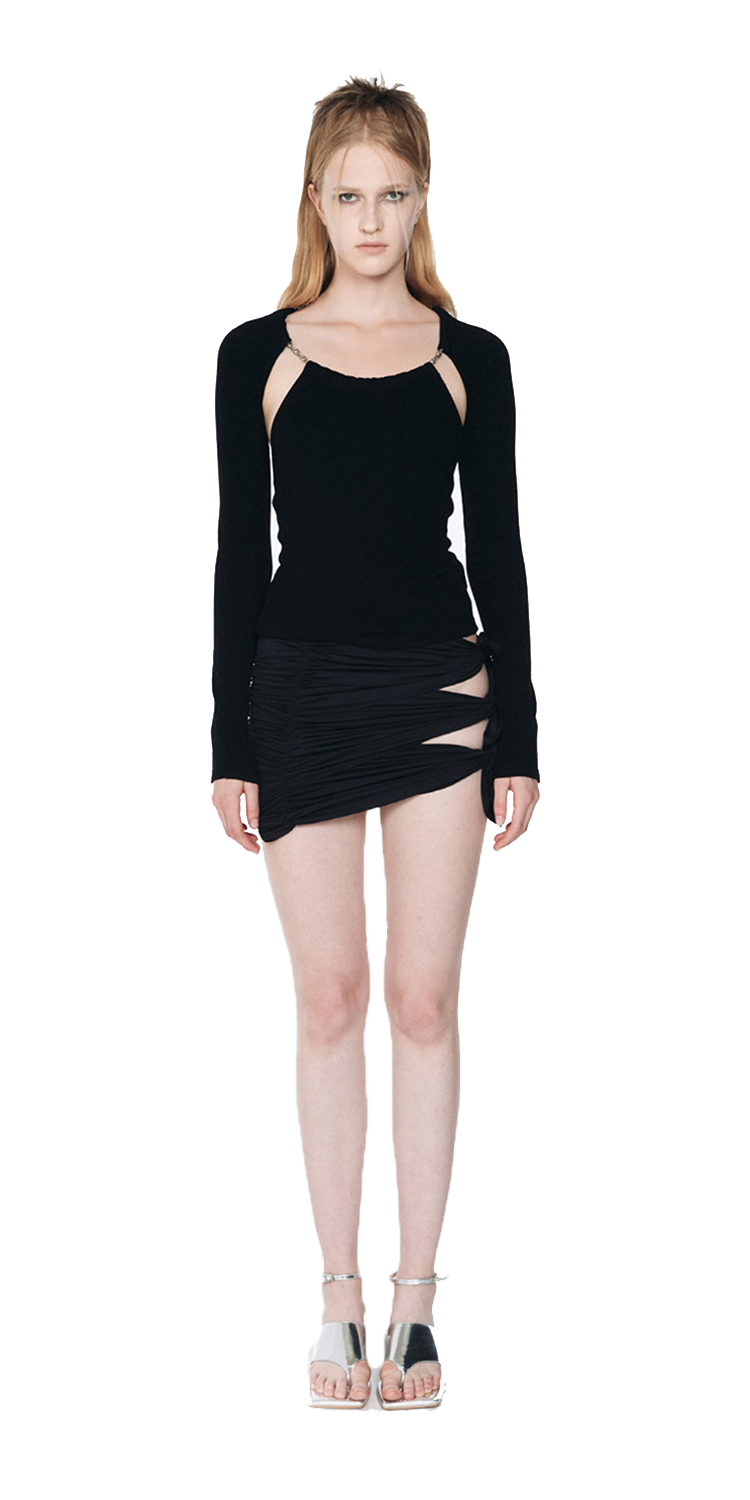 Chain cut-out long sleeve top (BLACK)