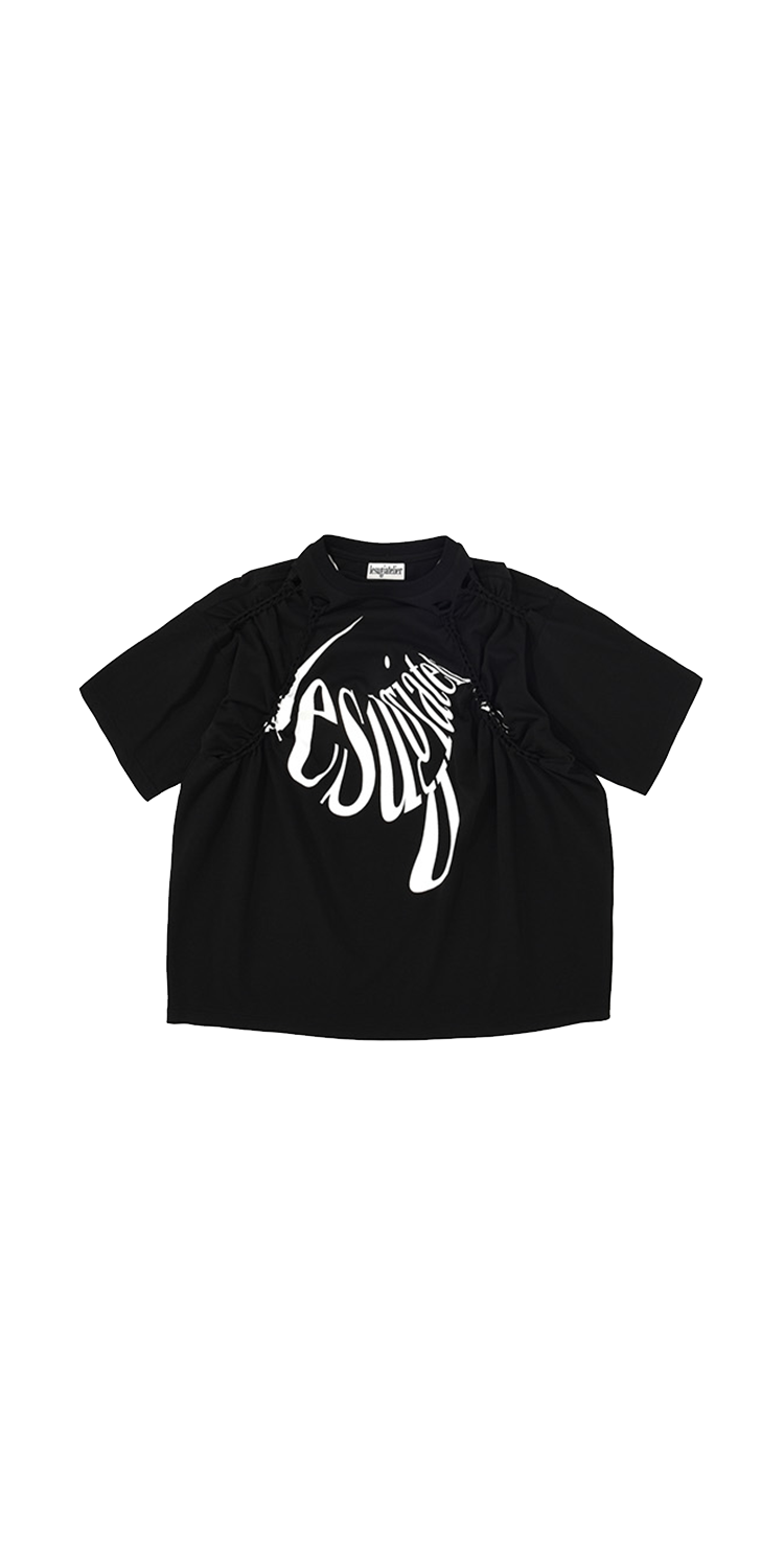 Oversized cut-out knotted T-shirt (BLACK)