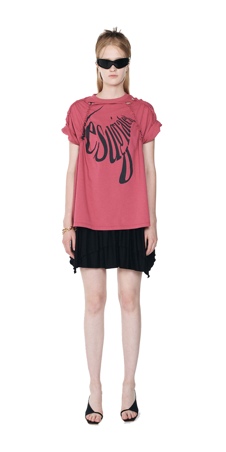 Oversized cut-out knotted T-shirt (PINK)