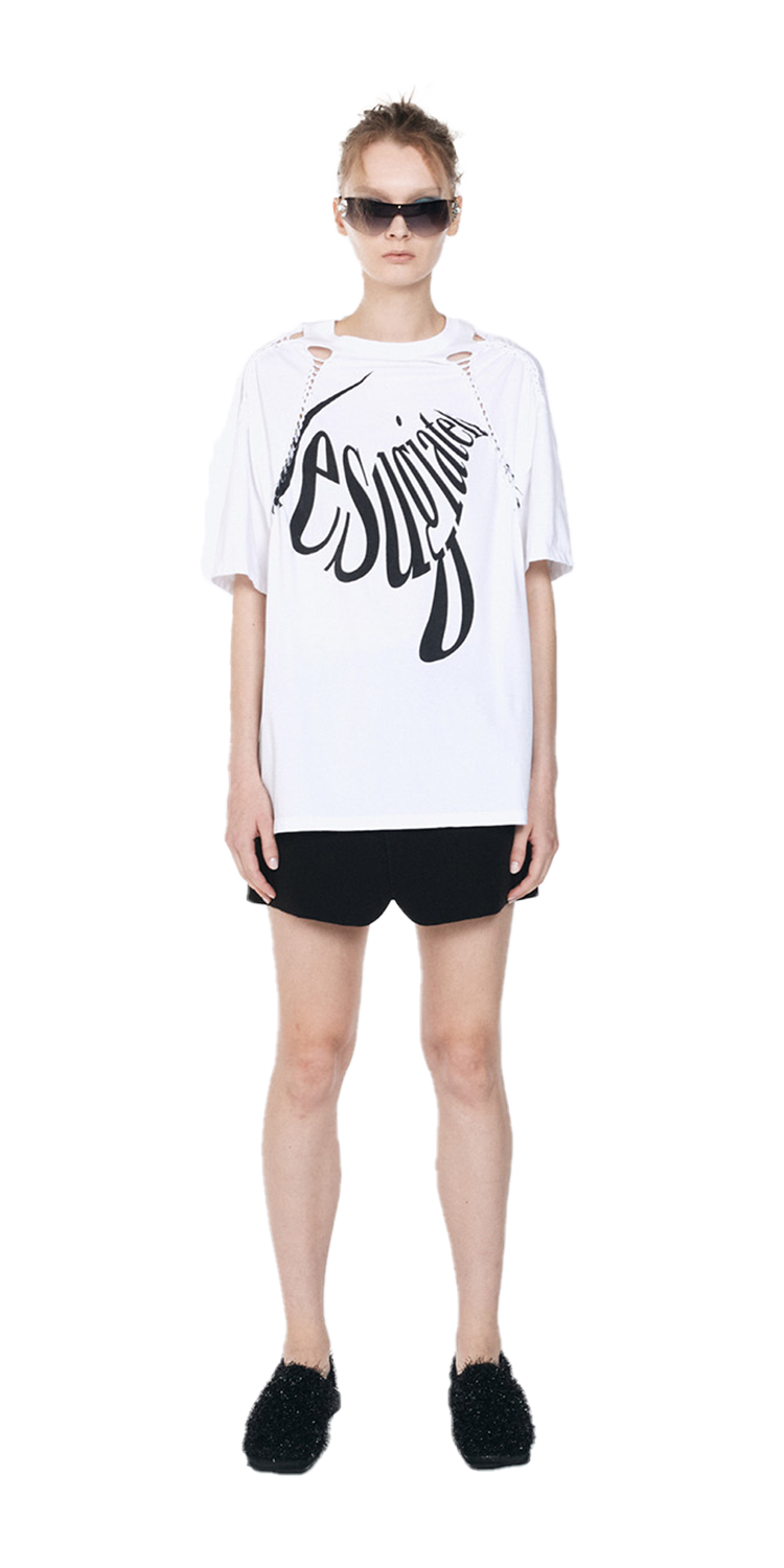 Oversized cut-out knotted T-shirt (WHITE)
